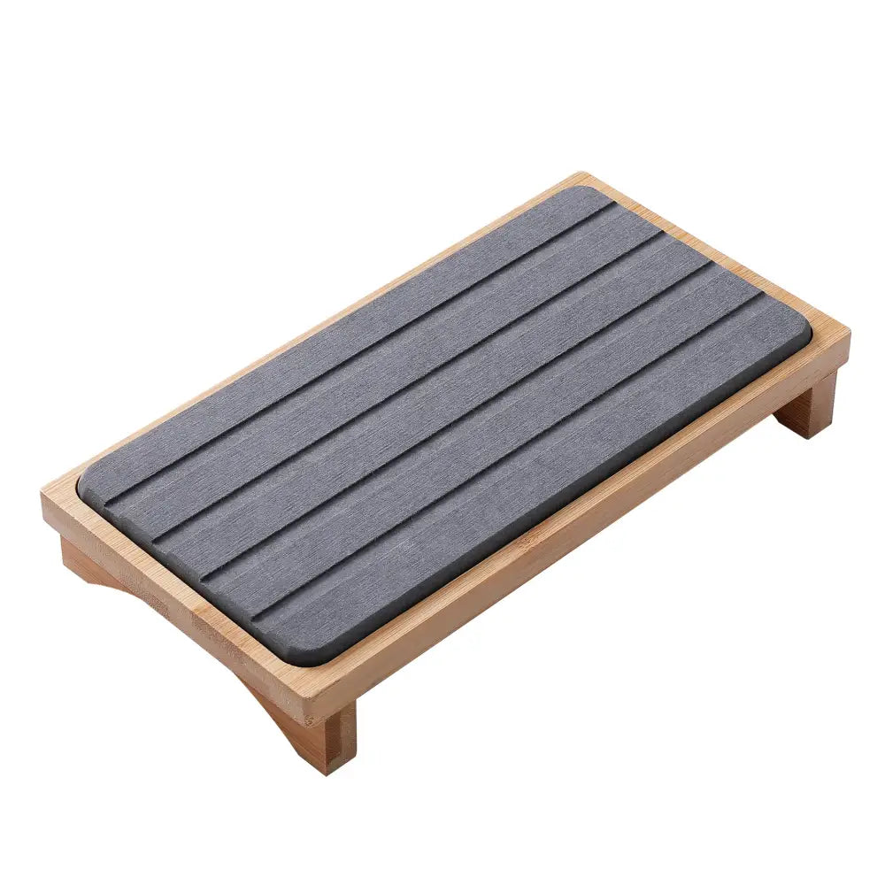 Dark Grey Natural Diatomaceous Earth Absorbent Drying Tray with Bamboo Base - Quick-Dry Stone Mat for Kitchen &