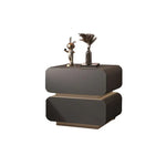 Dark Grey Solid Wood Bedside Table Side Table 2 Drawer Intelligent Induction Light Nightstand Cabinet - Furniture >