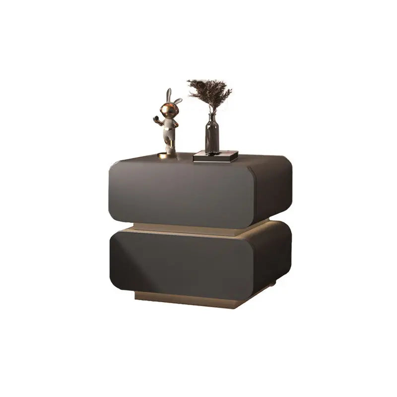 Dark Grey Solid Wood Bedside Table Side Table 2 Drawer Intelligent Induction Light Nightstand Cabinet - Furniture >
