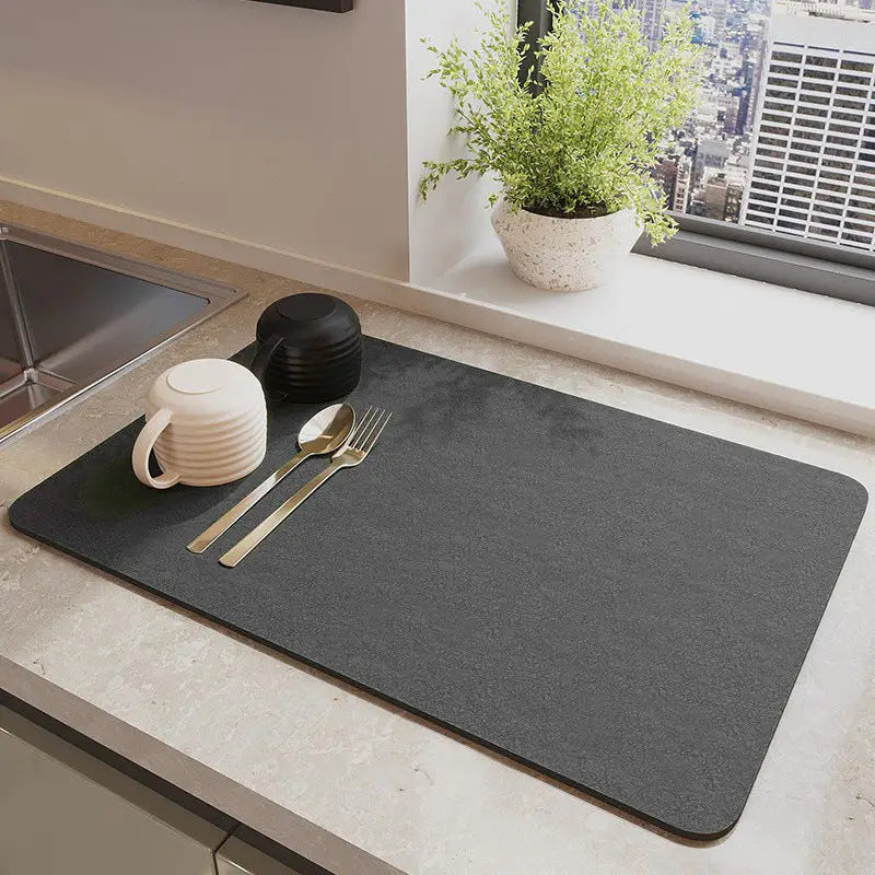Dark Grey Waterproof Quick-Dry Kitchen Mat - Non-Slip Rubber Base Absorbent Technology Fabric 4mm Thick - Home & Garden