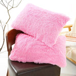 Dark Pink Faux Fur Pillowcase Set - Crystal Velvet Plush Throw Pillow Covers Bedding Accent (50x70cm Pair) - Home &