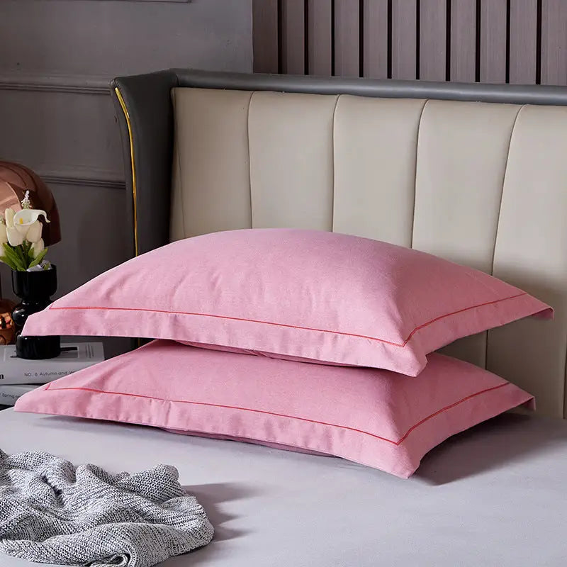 Dark Pink Pure Cotton Flannel Pillowcase Set - Soft Thickened Solid Color (Pair 48x74cm) - Home & Garden > Bedding >