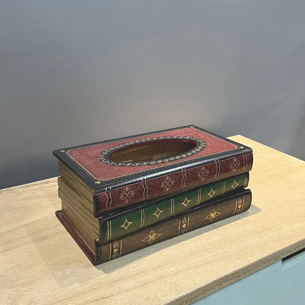 Dark Red Vintage Wooden Tissue Box - Creative Book-Shaped Tissue Holder for Home and Restaurant - Home & Garden >