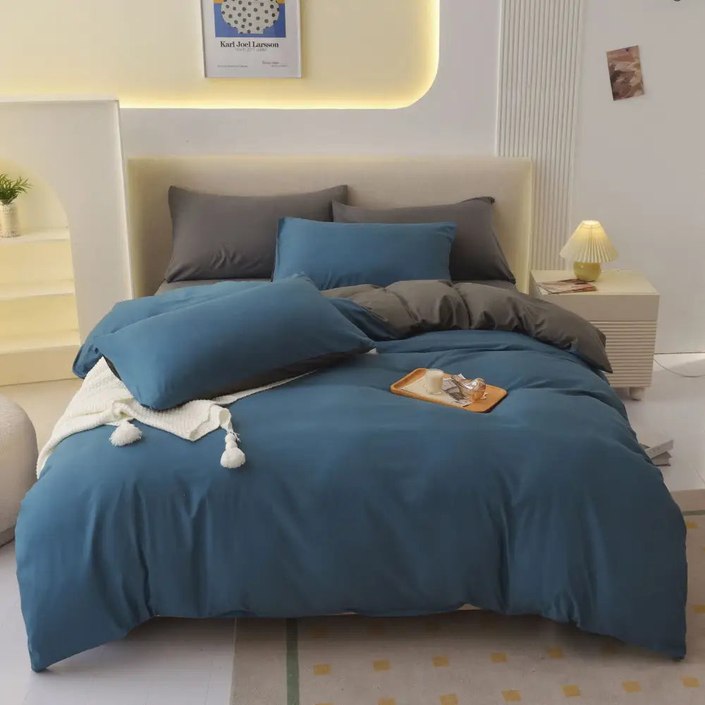 Darkblue-grey 1.8m (Duvet Cover 180*220cm) Luxurious Soft Brushed Microfiber 4-Piece Bedding Set - Pure Color Double
