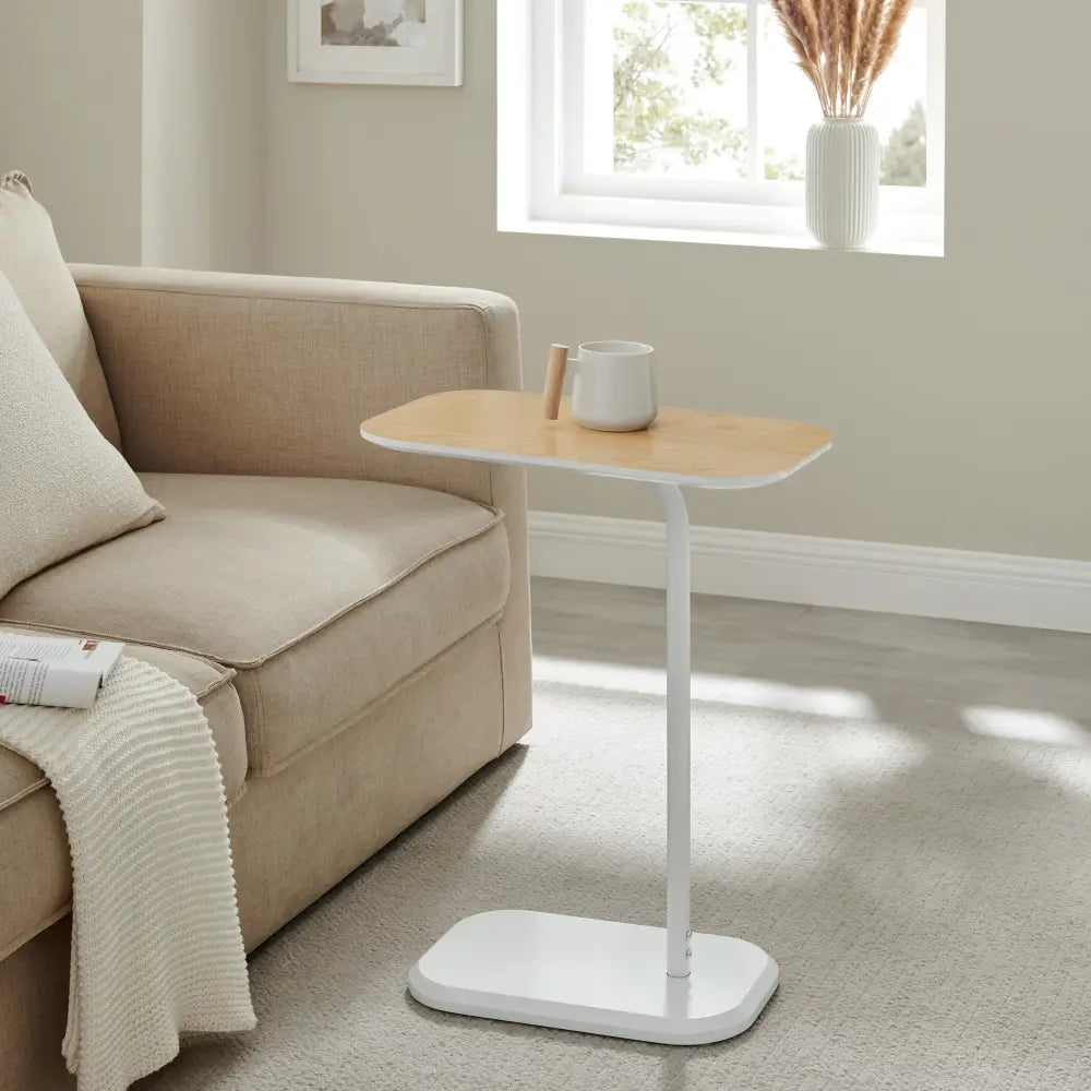 DEANNA Side Table in White and Light Oak - Furniture > Living Room