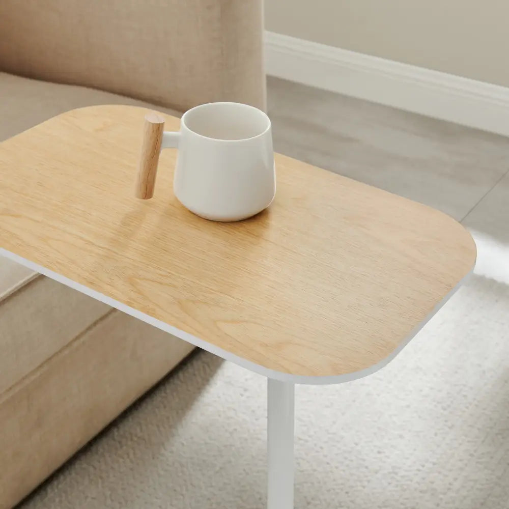 DEANNA Side Table in White and Light Oak - Furniture > Living Room