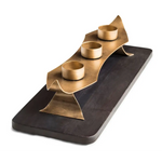 Decorative Black Gold Tea Light Metal Candle Holder Stand with Wooden Base - Home & Garden > Decor