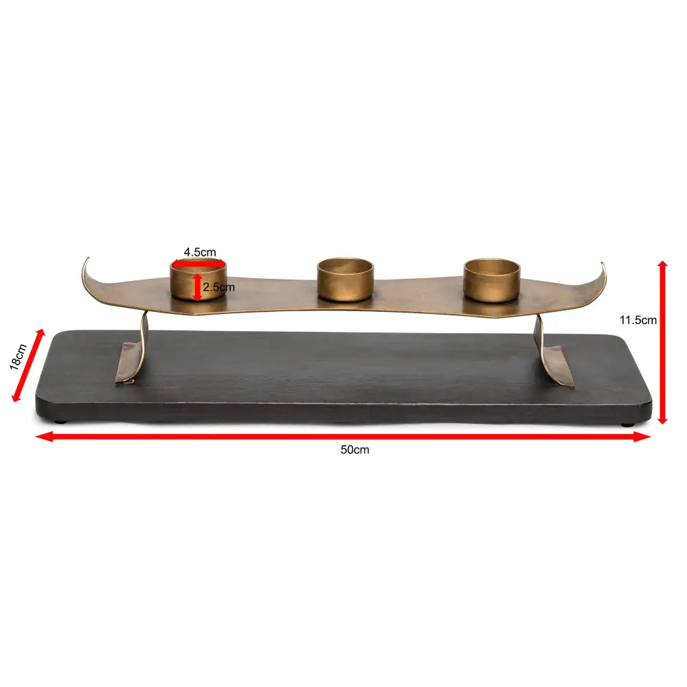Decorative Black Gold Tea Light Metal Candle Holder Stand with Wooden Base - Home & Garden > Decor