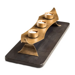 Decorative Black Gold Tea Light Metal Candle Holder Stand with Wooden Base - Home & Garden > Decor