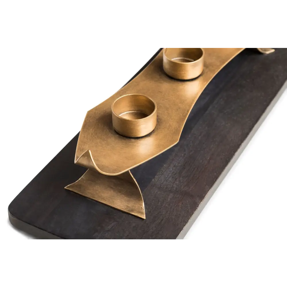 Decorative Black Gold Tea Light Metal Candle Holder Stand with Wooden Base - Home & Garden > Decor