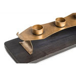 Decorative Black Gold Tea Light Metal Candle Holder Stand with Wooden Base - Home & Garden > Decor