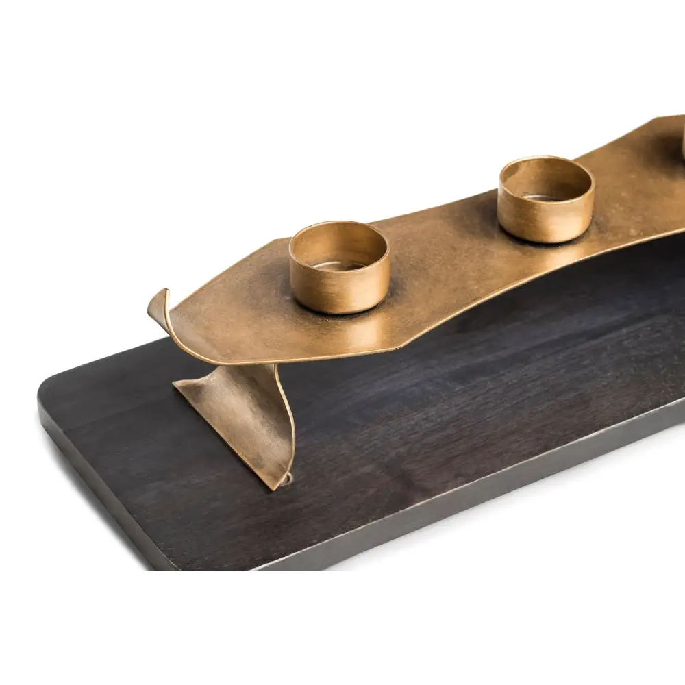 Decorative Black Gold Tea Light Metal Candle Holder Stand with Wooden Base - Home & Garden > Decor