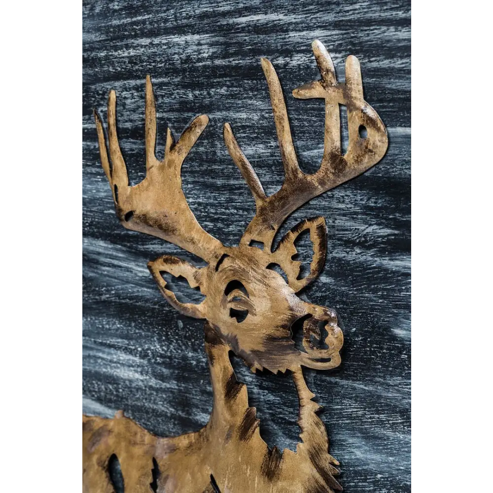 Decorative Deer 3D Wood Metal Wall Art Decor in Blue and Rusty Gold - Home & Garden > Wall Art