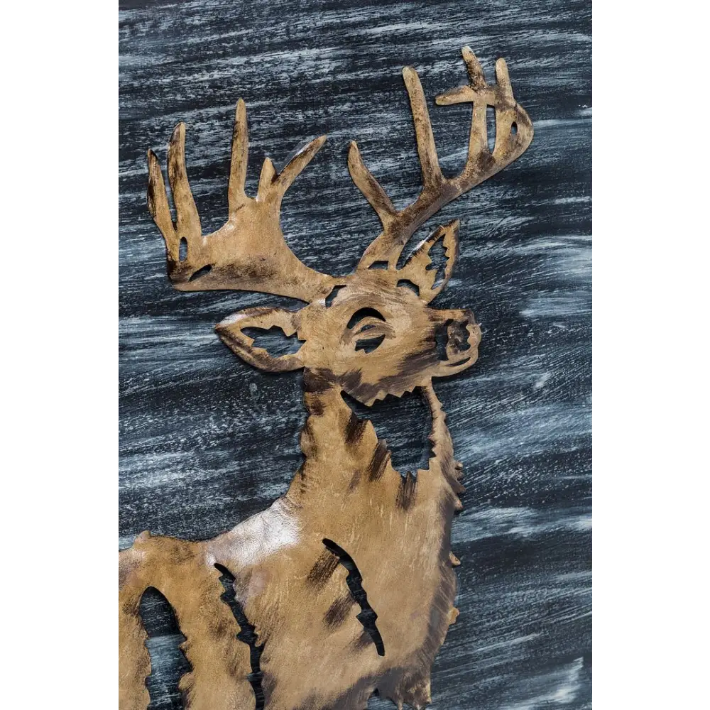 Decorative Deer 3D Wood Metal Wall Art Decor in Blue and Rusty Gold - Home & Garden > Wall Art