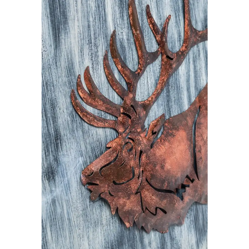 Decorative Reindeer 3D Wood Metal Wall Art Decor in Blue and Rusty Bronze - Home & Garden > Wall Art