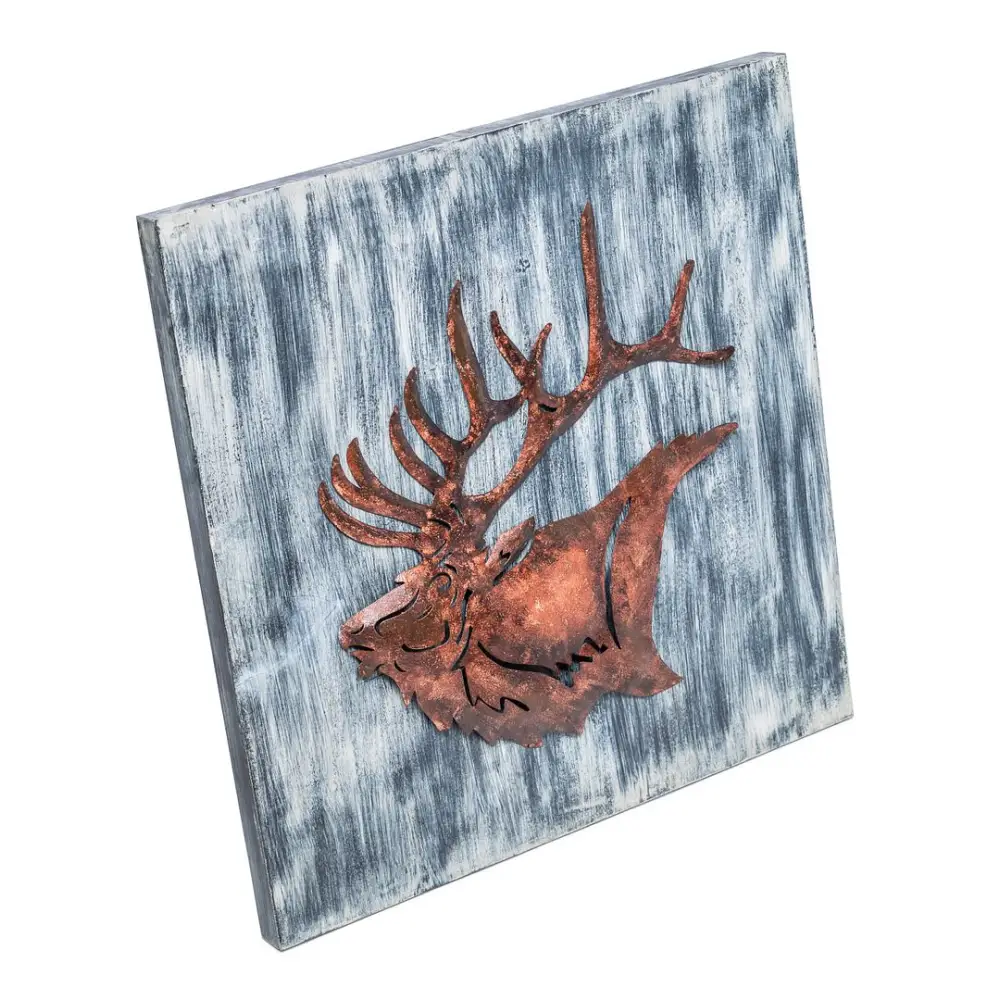 Decorative Reindeer 3D Wood Metal Wall Art Decor in Blue and Rusty Bronze - Home & Garden > Wall Art