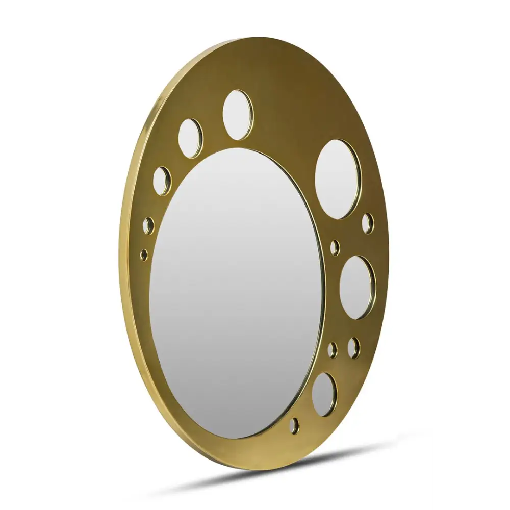 Decorative Round Wall Mirror Art in Brass Finish - Furniture > Living Room