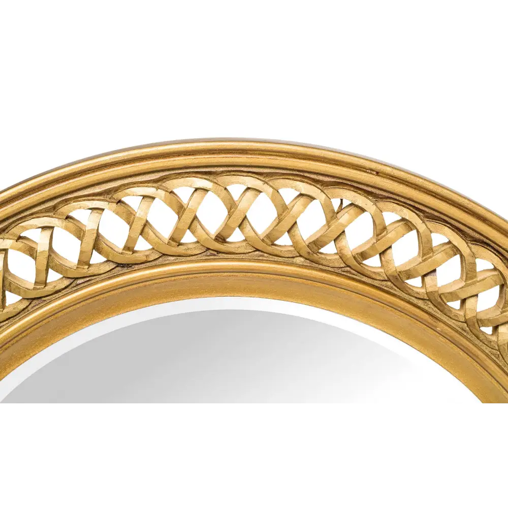 Decorative Wooden Round Wall Mirror in Rustic Gold Finish - Furniture > Living Room