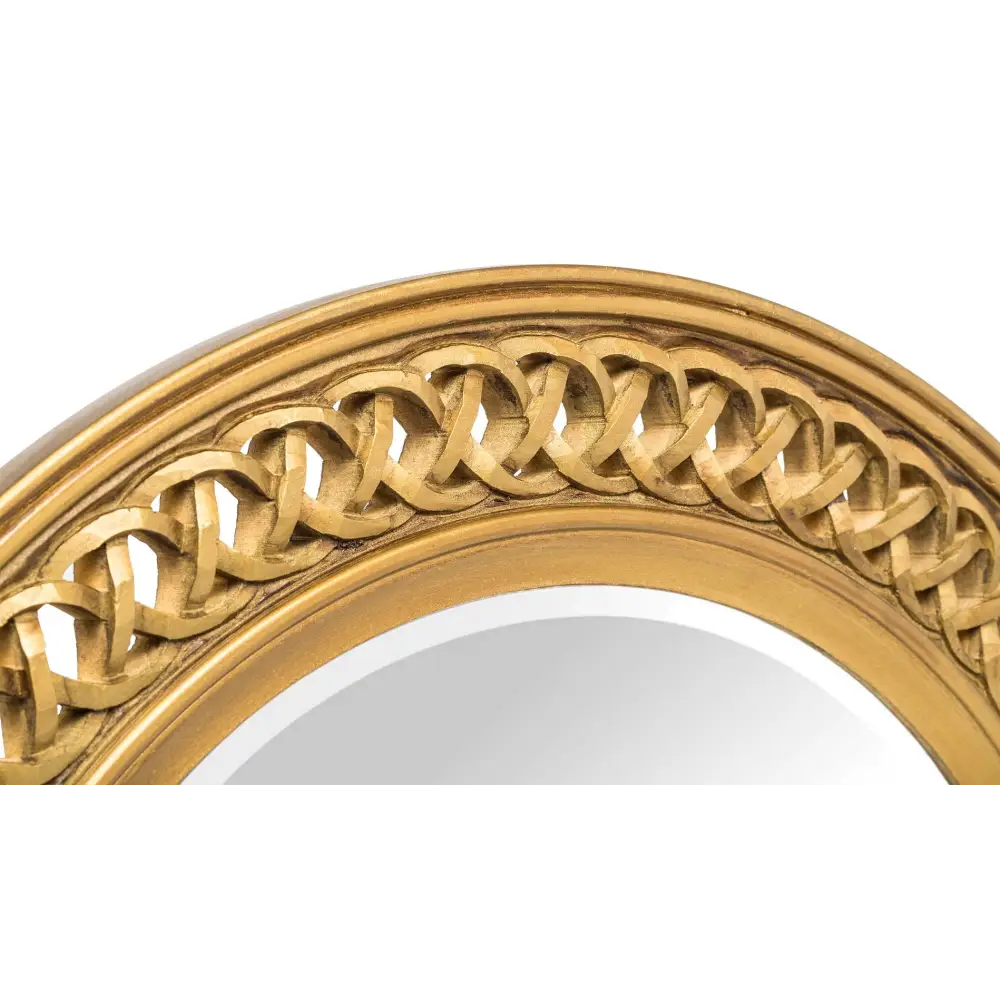 Decorative Wooden Round Wall Mirror in Rustic Gold Finish - Furniture > Living Room