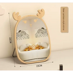 Deer Cartoon Mirror Tabletop Makeup Mirror - Large Wooden Swivel Vanity Mirror for Desk - Home & Garden > Decor >