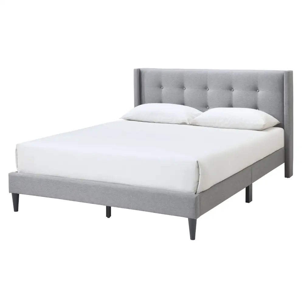 Delilah Queen Bed Tufted Button Headboard Fabric Upholstered - Light Grey - Furniture > Bedroom