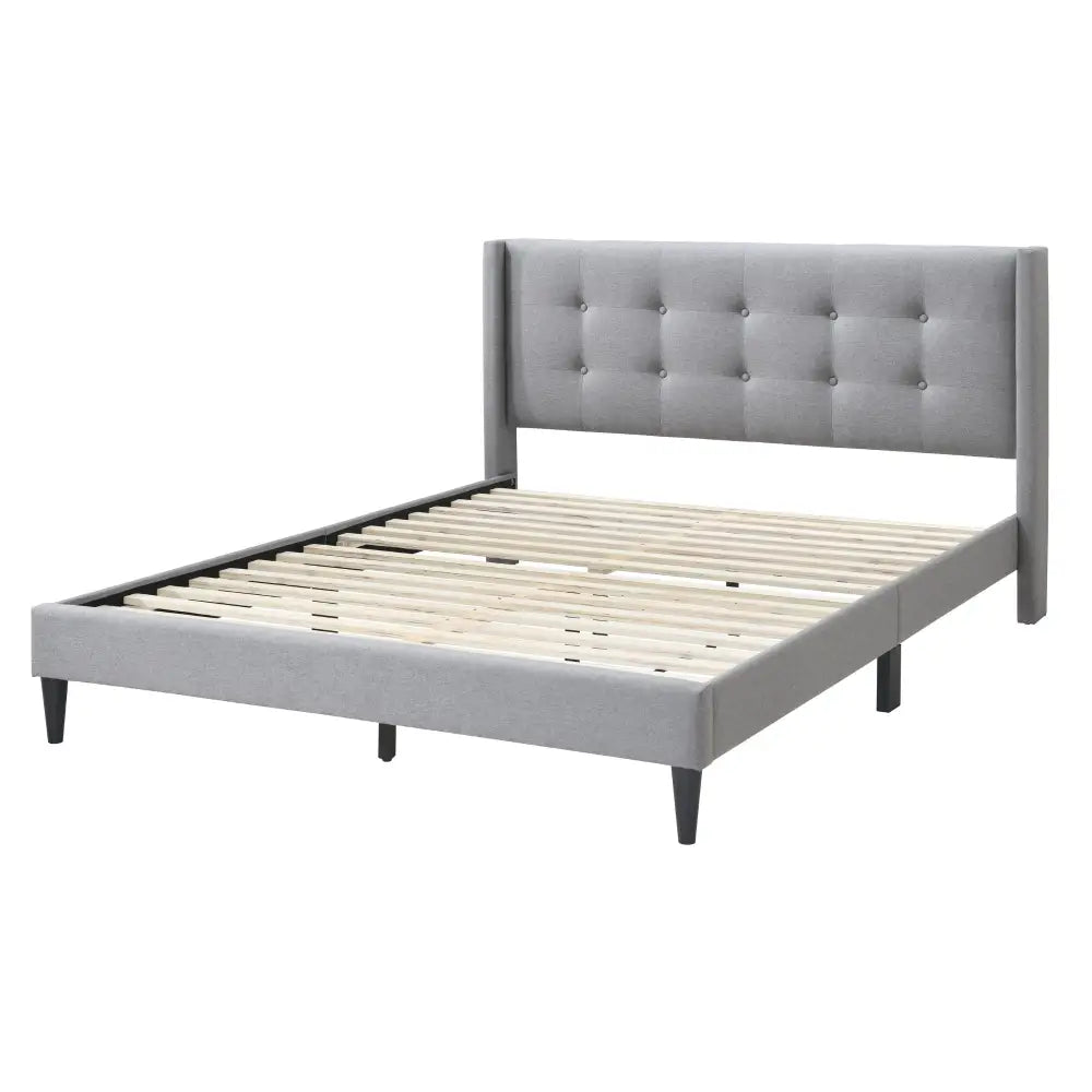 Delilah Queen Bed Tufted Button Headboard Fabric Upholstered - Light Grey - Furniture > Bedroom