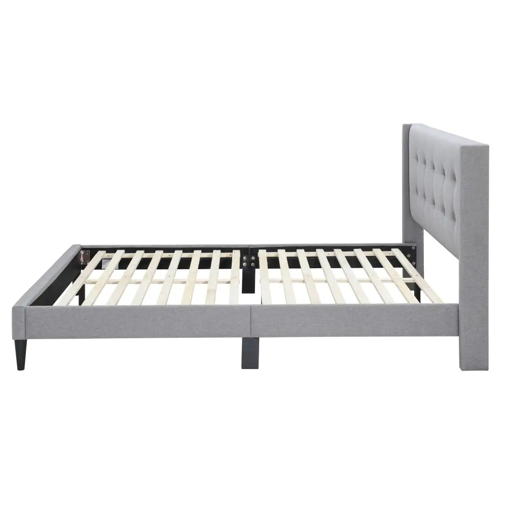 Delilah Queen Bed Tufted Button Headboard Fabric Upholstered - Light Grey - Furniture > Bedroom