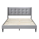 Delilah Queen Bed Tufted Button Headboard Fabric Upholstered - Light Grey - Furniture > Bedroom
