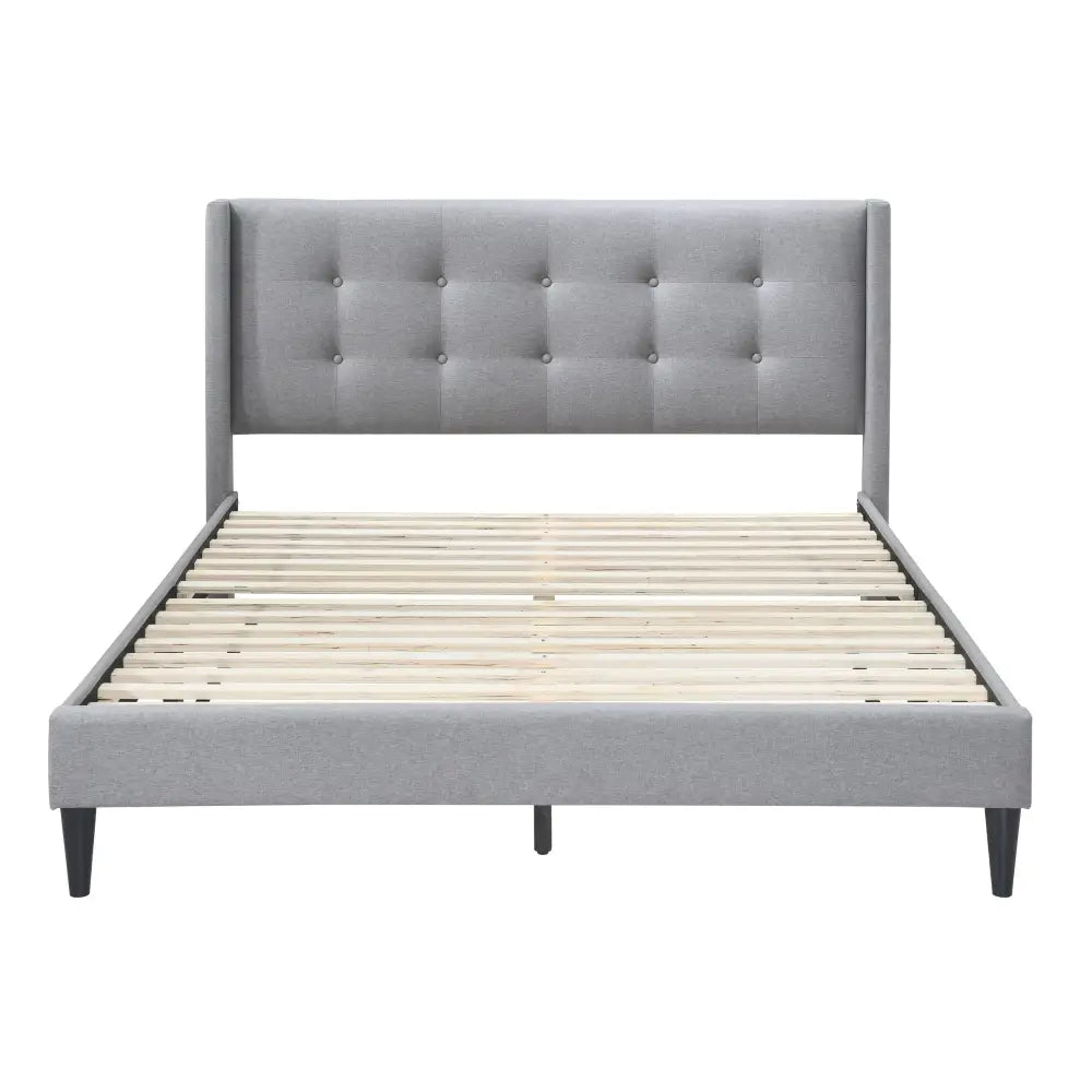 Delilah Queen Bed Tufted Button Headboard Fabric Upholstered - Light Grey - Furniture > Bedroom