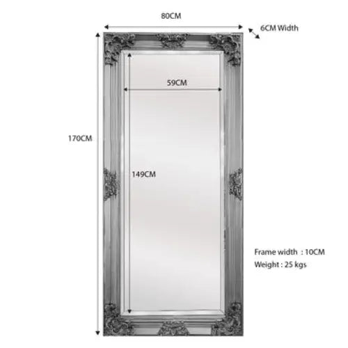 Deluxe French Provincial Ornate Mirror - Antique Silver - 90cm x 170cm - Home & Garden > Decor