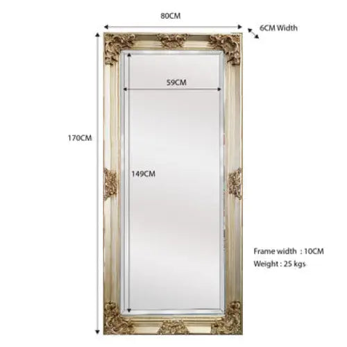 Deluxe French Provincial Ornate Mirror - Champagne - 90cm x 170cm - Home & Garden > Decor