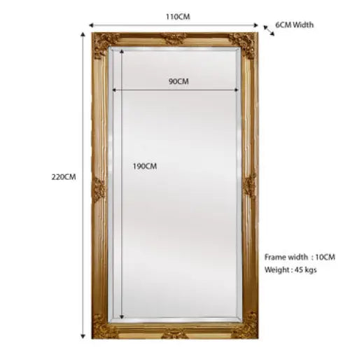 Deluxe French Provincial Ornate Mirror - Gold - X large 210cm x 110cm - Home & Garden > Decor