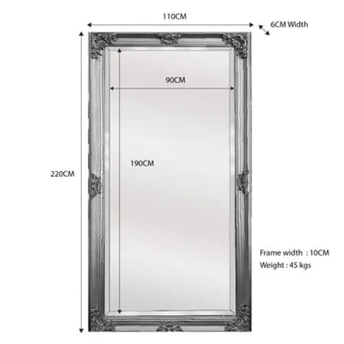 Deluxe French Provincial Ornate Mirror - Silver - X large 210cm x 110cm - Home & Garden > Decor