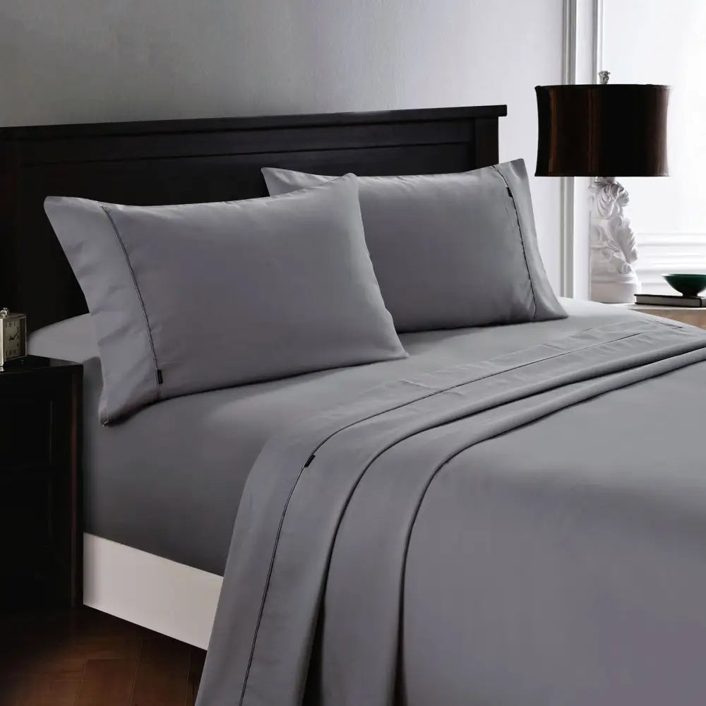 Deluxe Linen 1200TC Cotton Rich Sheet Set Charcoal King Single - Home & Garden > Bedding