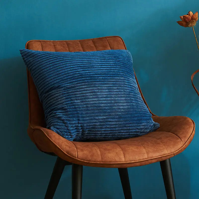 Denim Blue Set of 4 Corduroy Pillow Covers - Solid Color Minimalist Throw Cushion Covers - 45x45cm (Pillow Inserts