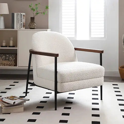 Denmark Arm Chair Polyester Fabric Upholstery Wooden Structure Solid Foam Black Metal Legs - Furniture > Dining