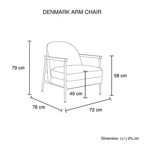 Denmark Arm Chair Polyester Fabric Upholstery Wooden Structure Solid Foam Black Metal Legs - Furniture > Dining