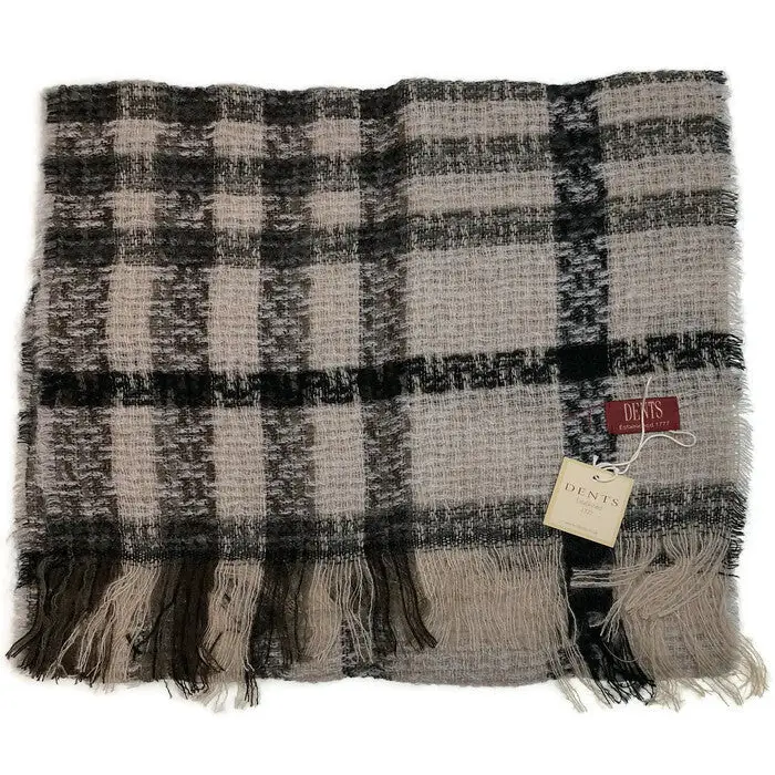 DENTS Check Open Weave Scarf Wool Blend Winter Warm MADE IN ITALY - Grey - Home & Garden > Bedding > Pillowcases