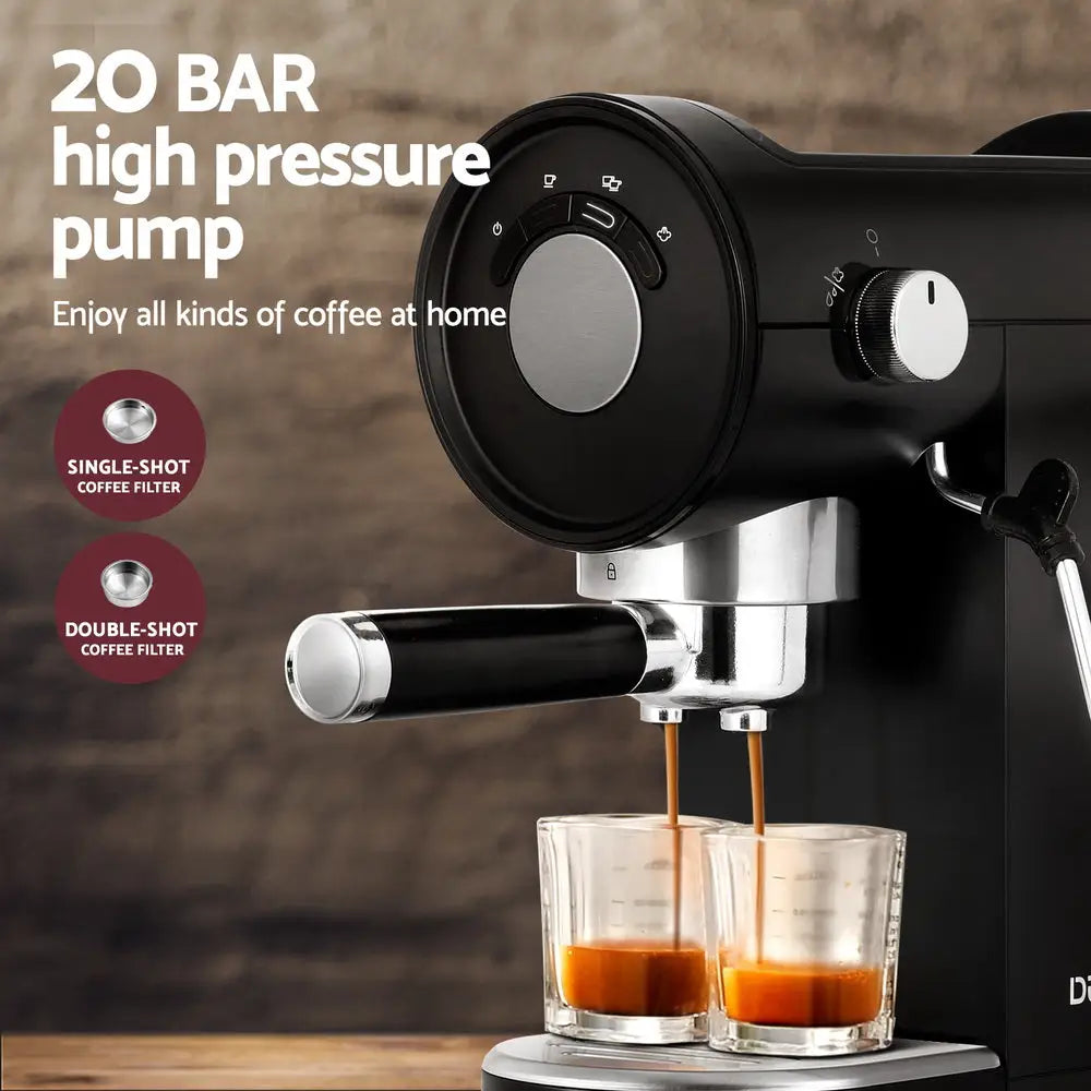 Devanti 20 Bar Coffee Machine Espresso Cafe Maker Black - Appliances > Kitchen Appliances