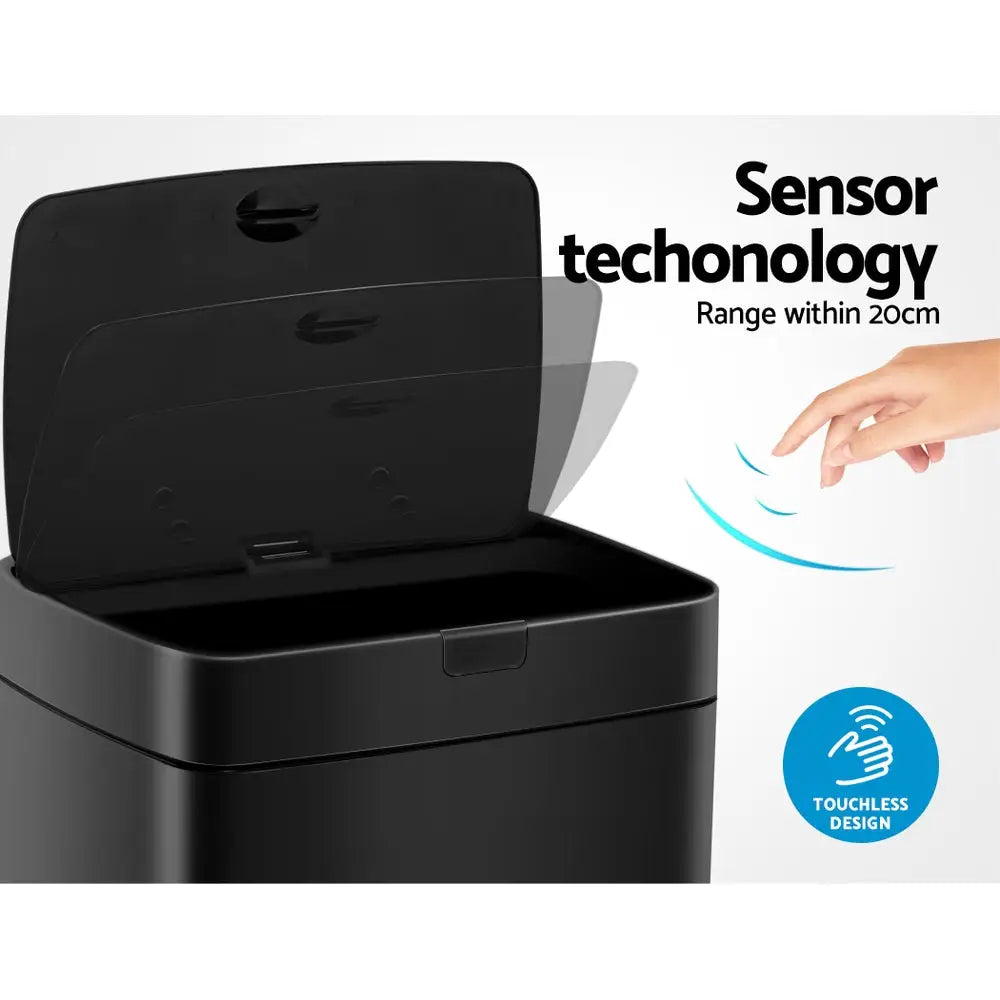 Devanti 45L Motion Sensor Bin Rubbish Automatic Black - Home & Garden > Kitchen Bins