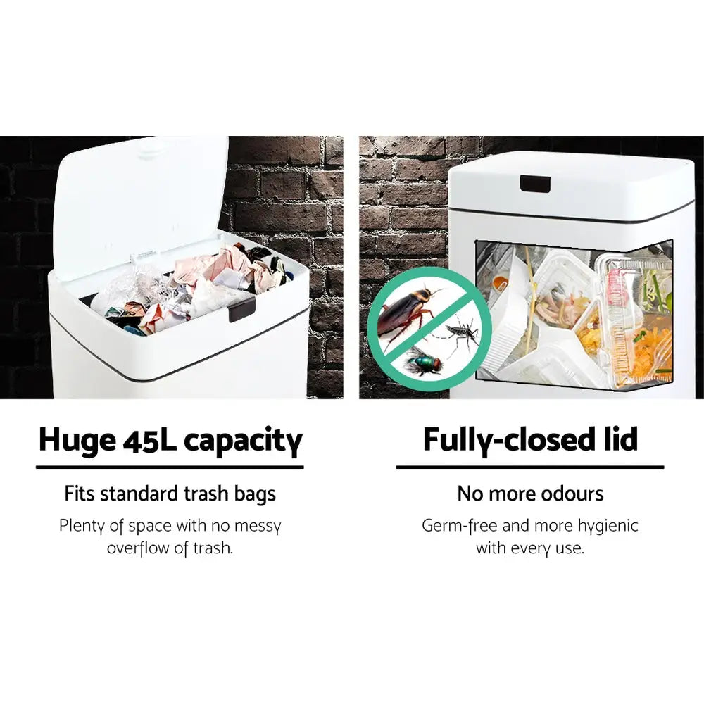 Devanti 45L Motion Sensor Bin Rubbish Automatic White - Home & Garden > Kitchen Bins