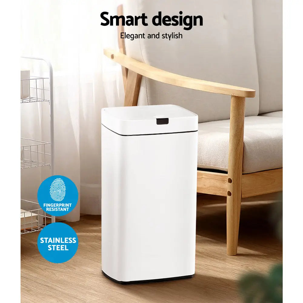 Devanti 45L Motion Sensor Bin Rubbish Automatic White - Home & Garden > Kitchen Bins
