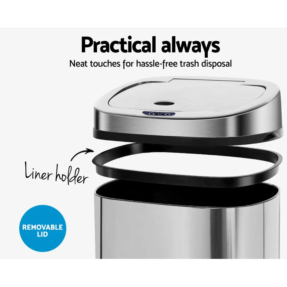 Devanti 50L Motion Sensor Bin Rubbish Automatic Silver - Home & Garden > Kitchen Bins
