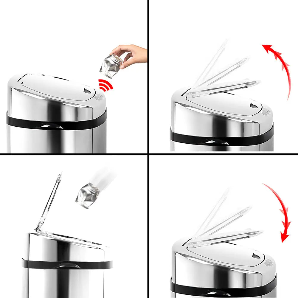 Devanti 50L Motion Sensor Bin Rubbish Automatic Silver - Home & Garden > Kitchen Bins
