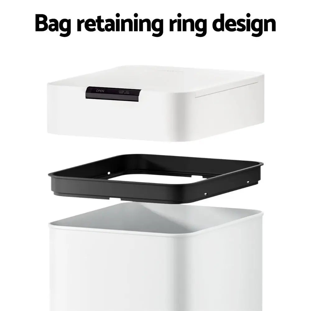 Devanti 50L Sensor Bin Motion Rubbish Bins Kitchen Automatic Trash Can White - Home & Garden > Kitchen Bins > Automatic