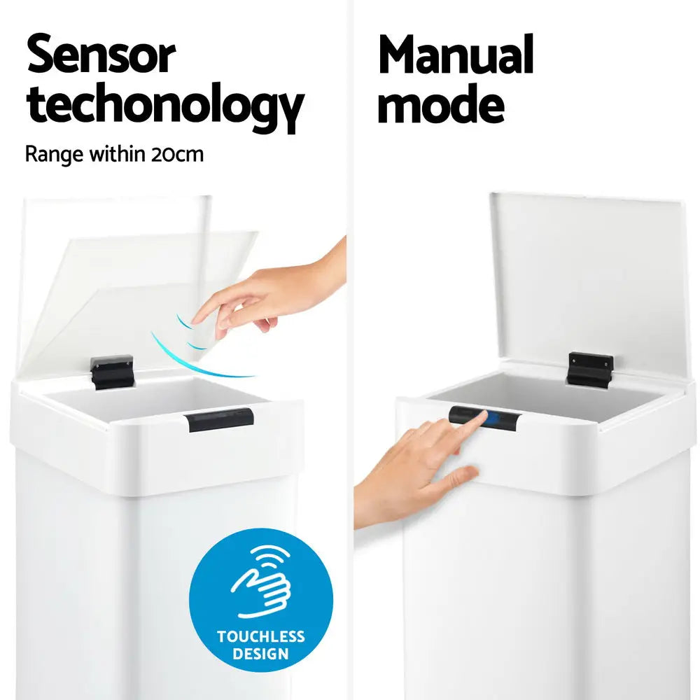 Devanti 50L Sensor Bin Motion Rubbish Bins Kitchen Automatic Trash Can White - Home & Garden > Kitchen Bins > Automatic