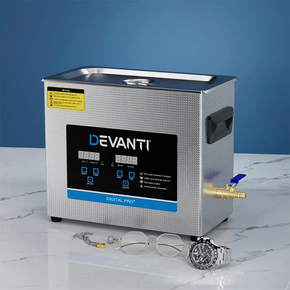 Devanti 6.5L Ultrasonic Cleaner Heater Cleaning Machine Timer Industrial 180W - Appliances > Appliances Others