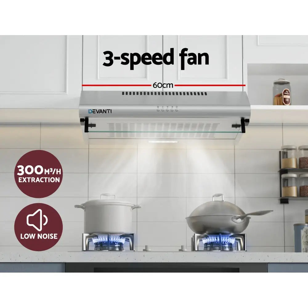 Devanti 600mm Range Hood 60cm Rangehood Kitchen Canopy LED Light Stainless Steel - Appliances > Kitchen Appliances