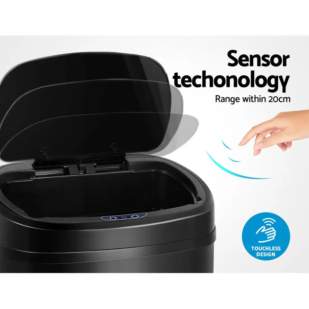 Devanti 68L Motion Sensor Bin Rubbish Automatic Black - Home & Garden > Kitchen Bins