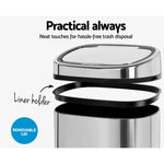 Devanti 68L Motion Sensor Bin Rubbish Automatic Silver - Home & Garden > Kitchen Bins